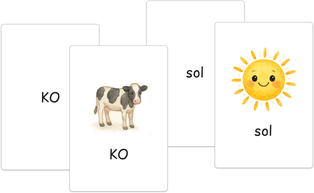Ordkort med ko och sol